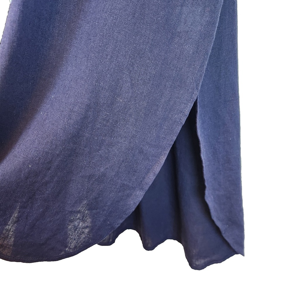 Jessica London Hi-Low Linen Blend Tunic Women`s Sz 18W Navy Blue Roll Tab Sleeve - Picture 6 of 10